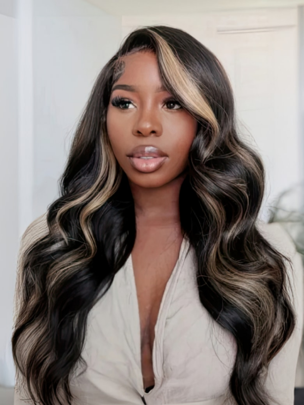 UNice 13x4 Lace Front Blonde Highlights On Dark Hair Body Wave / Straight Wig Realistic & Durable