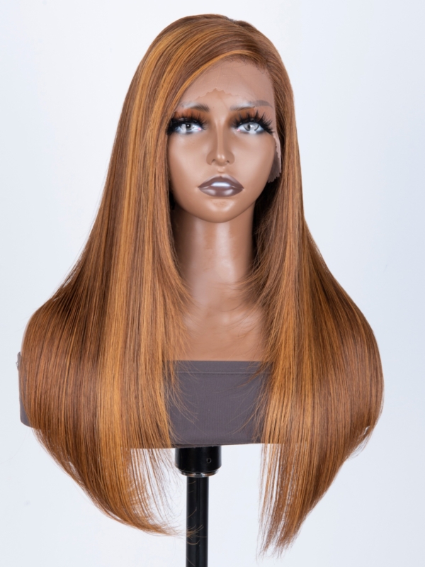 UNice 13x4 Lace Front Feathered Piano Highlights Brown Wig With Side Bangs