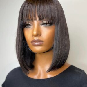 UNice 13x4 Lace Front Shoulder Length Black Bob Wig With Blunt Bangs