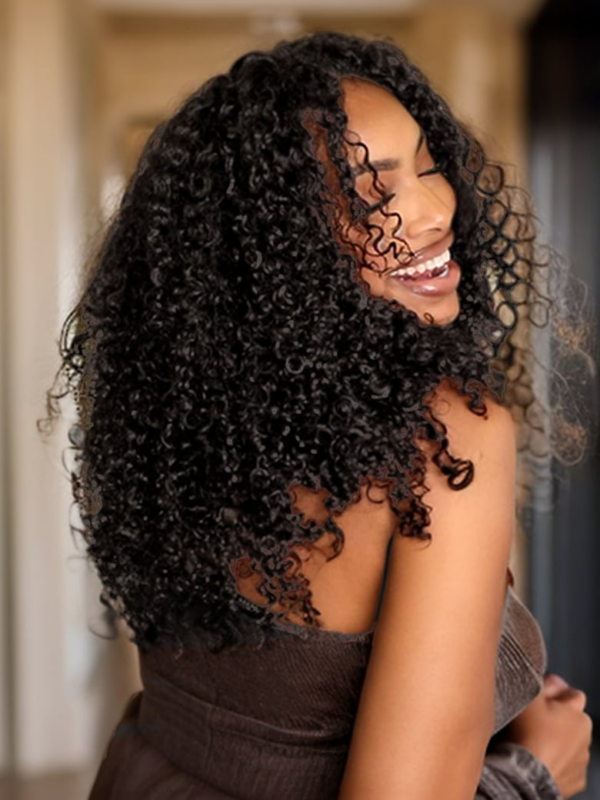 UNice 13x4 Lace Long Curly Wig 100% Human Hair Pre-plucked Wig