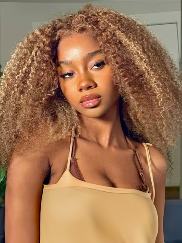 UNice 13x4 Pre-cut Lace Front Kinky Curly Honey Blonde Afro 16 Inch Shoulder Length Wig