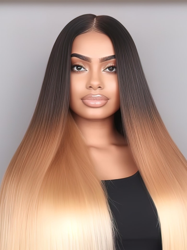 UNice 3 Tones Ombre Straight Human Hair Lace Closure Sew In 1B/4/27 Remy Hair