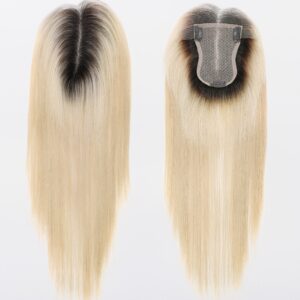 UNice 3.5x5.5 HD Lace Light Blonde Dark Roots Straight Clip On Hair Topper