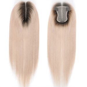 UNice 3.5x5.5 HD Lace Sandy Blonde Dark Roots Straight Clip On Hair Topper