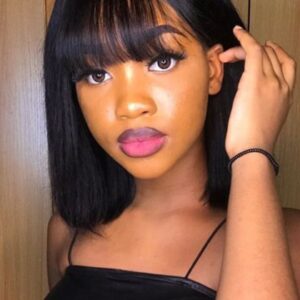 UNice 4x0.75 Lace Middle Part Sleek Black Bob Wig With Bangs