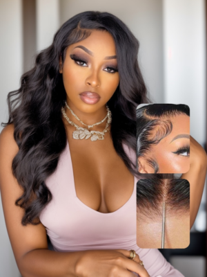 UNice 5x5 HD Pre Cut Lace Put On And Go Glueless 0 Skill Needed Body Wave Black Air Wig 180% Density