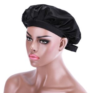 UNice Adjustable Satin Black Color Night Cap Sleeping Hat For Making Wigs Nightcap For Women
