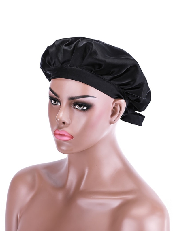 UNice Adjustable Satin Black Color Night Cap Sleeping Hat For Making Wigs Nightcap For Women