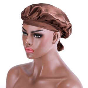 UNice Adjustable Satin Coffe Color Night Cap Sleeping Hat For Making Wigs Nightcap For Women