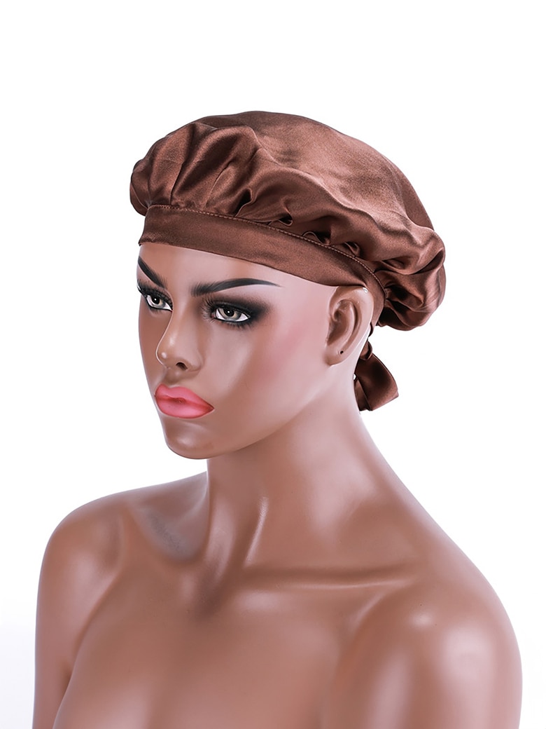 UNice Adjustable Satin Coffe Color Night Cap Sleeping Hat For Making Wigs Nightcap For Women
