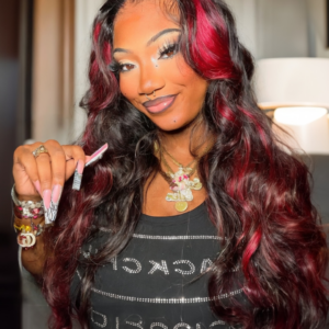 UNice Black with Red & Blonde Highlights 13x4 Lace Front Red And Blonde Loose Wave Wig