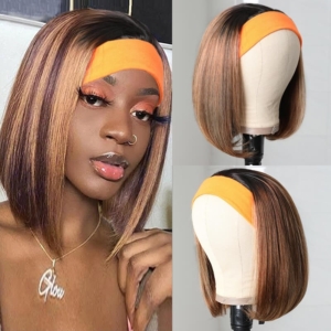 UNice Bob Straight Wig Ombre Headband Wigs Dark Rrooted Honey Blonde Wigs 1BTL412 Color