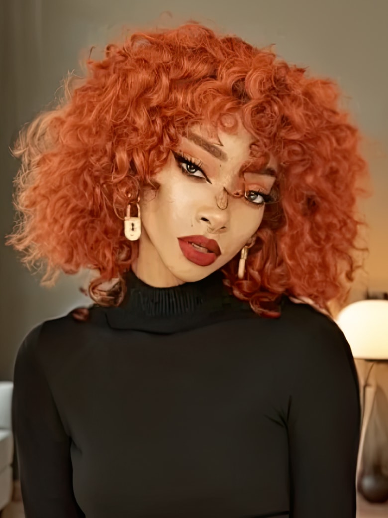 UNice Bouncy Curls Ginger Orange Glueless Short Pix Cut Bob with Bangs Wigs