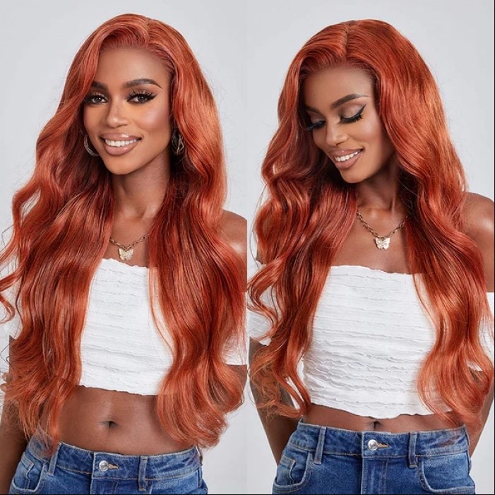 UNice Copper Brown 13x4 Transparent Lace Front Body Wave Wig 150% Density Pre Plucked Hairline Bleached Knots