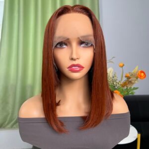 UNice Dark Copper Red Straight Bob Wig 13x4 Lace Frontal Lace Part Wig Human Hair