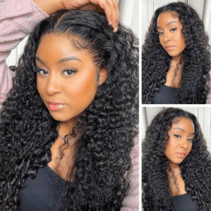 UNice Deep Curly 13x4 Lace Front Black Human Hair Wig with Side Wavy Part Anywhere