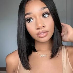 UNice Free Gifts 10" Straight Short Black Bob T Part Lace Wig