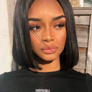 UNice Hair Short Straight Transparent Lace Frontal Bob Wig With Baby Hairs Along The Hairline 100% Human Hair Without Bangs