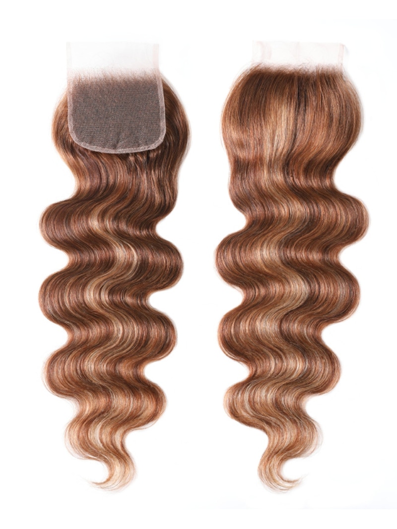 UNice Honey Blonde Highlighted Body Wave 4x4 Free Part Closure