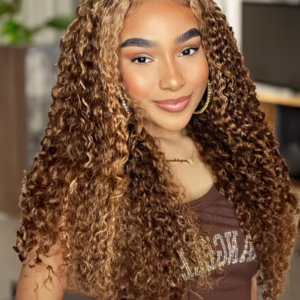 UNice Honey Blonde Piano Highlighted Jerry Curly 3Pcs Bundles With Closure Deal