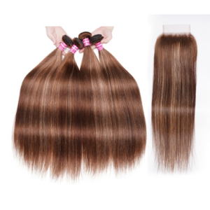 UNice Honey Blonde Piano Highlighted Straight 4Pcs Bundles With Closure