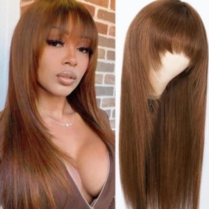 UNice Layer Cut Glueless Mocha Medium Brown Beginner Friendly Straight Wig With Bangs