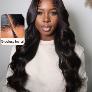 UNice Put On And Go 6x4.5 Pre Cut & Pre Bleached Lace Quick & Easy Body Wave Black Air Wig