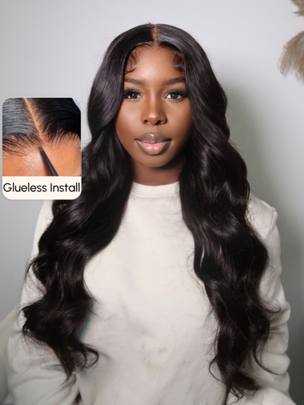 UNice Put On And Go 6x4.5 Pre Cut & Pre Bleached Lace Quick & Easy Body Wave Black Air Wig