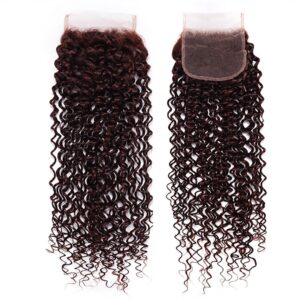 UNice Red Brown Jerry Curl Remy Human Hair 4x4 Free Part Closure