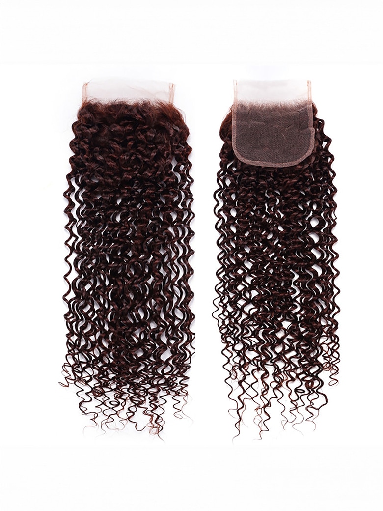 UNice Red Brown Jerry Curl Remy Human Hair 4x4 Free Part Closure