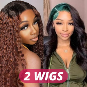 UNice Whatsapp 2 Wigs Flash Deal Water Wave 18" V Part Ombre Reddish Wig with 14" Straight Hair 13x4 Lace Front Wigs