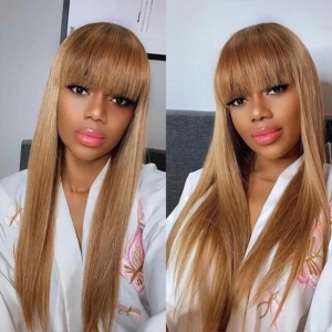 UNice Whatsapp Special Offer 24 inches Rich Brown to Blonde Ombre Long Straight Human Hair Lace Front Wig with Bangs
