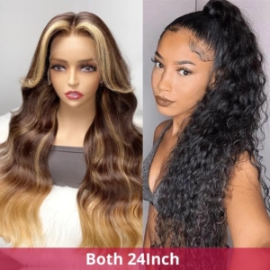 UNice Whatsapp Special Offer for borth 24inches 13x4 frontal ombre honey blonde wig+kinky curly 24inch pony hair !