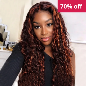 Unice 18 inches Brown Hair with Ginger Highlights Deep Wave Lace Front Wig