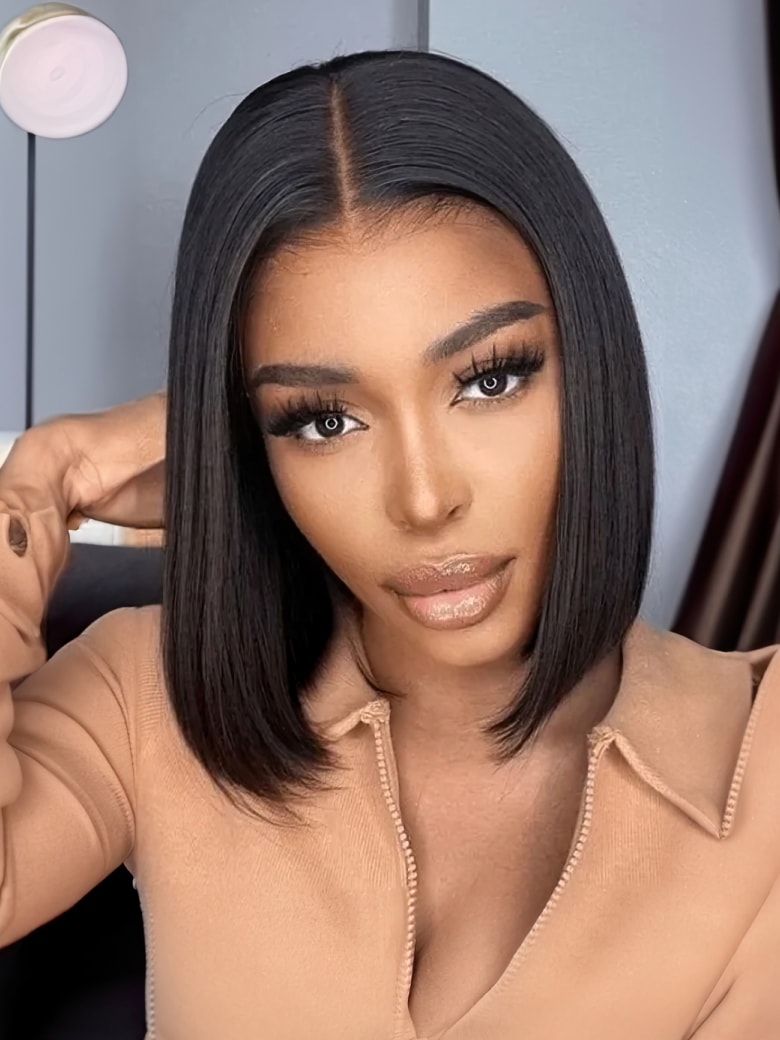 Unice Glueless Invisible HD Lace A Line Shoulder Length Bob 5x5 Lace Closure Real Human Hair Wig With Face-Framing Effect