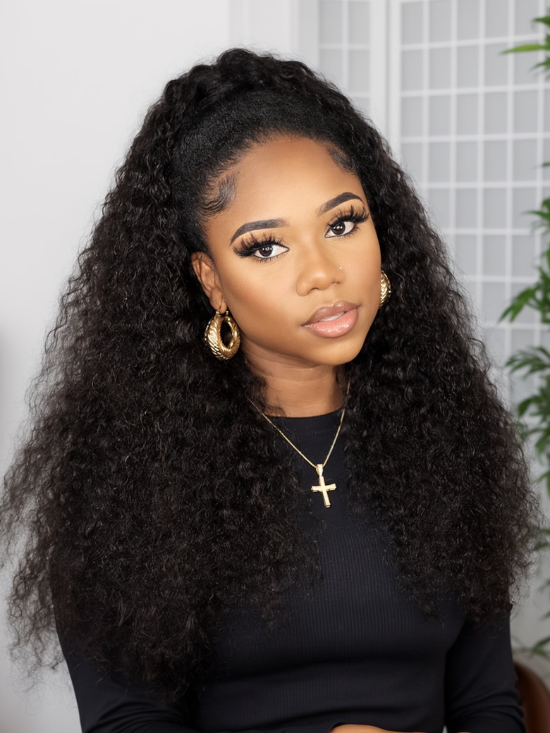 Unice Glueless V Part 0 Skill Needed Wig Beginner Friendly Natural Scalp Curly Human Hair Upgrade U part Wig Without Leave out