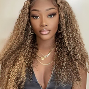 Unice Ombre Honey Blonde Money Piece Highlight Lace Front Curly Human Hair Wigs 100% Human Hair