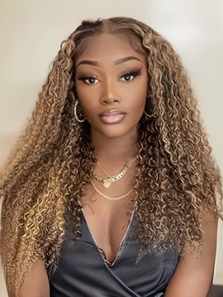 Unice Ombre Honey Blonde Money Piece Highlight Lace Front Curly Human Hair Wigs 100% Human Hair