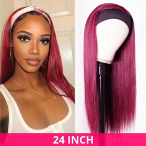 Unice Whatsapp Special Offer 24 Inch Headband Wig #99J Burgundy Straight Human Hair Wig 150% Density