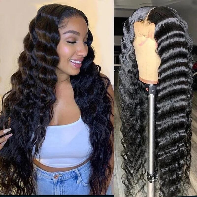 Unice Whatsapp Special Sale Loose Deep Wave Wigs Long Natural Black Human Hair Lace Front Wigs 150% Density