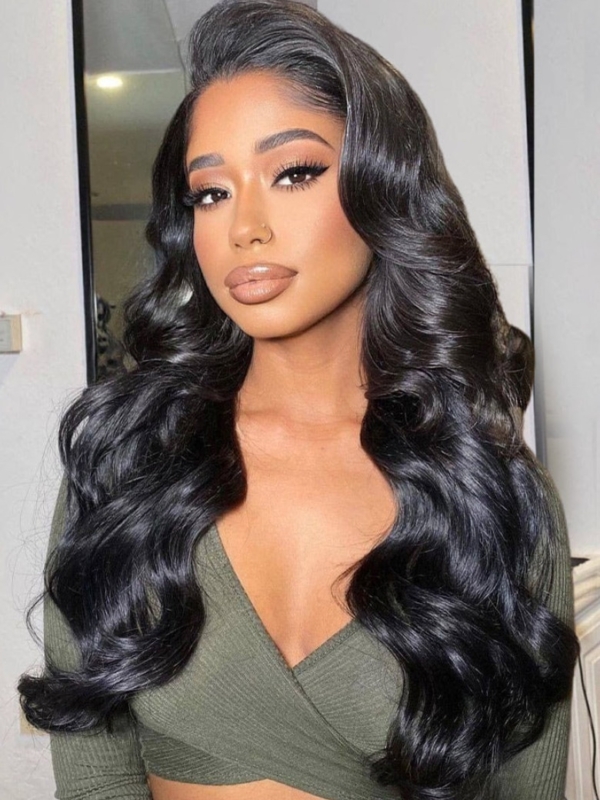 Weekend Sale Natural Black Body Wave 13x4 HD Glueless Lace Front Wigs Real Human Hair 200% Density
