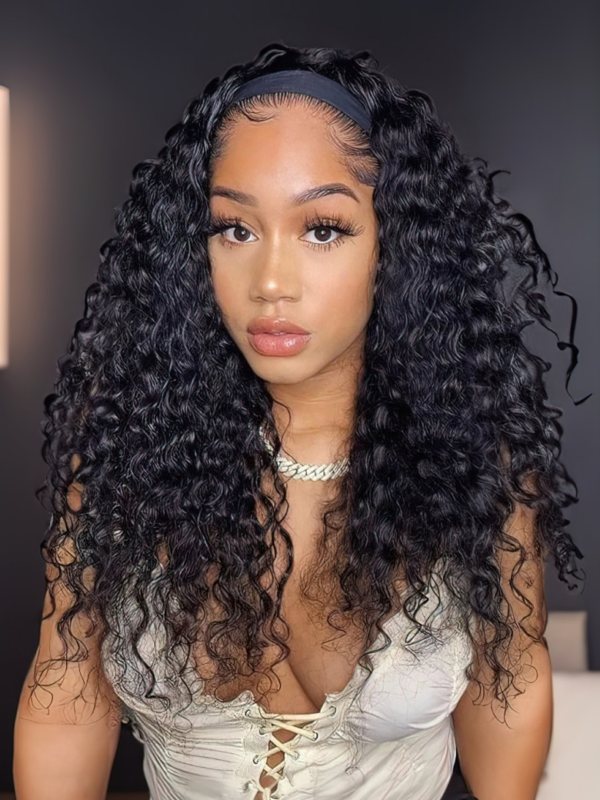 Weekend Sale Water Wave Headband Wig Human Hair Wig No plucking wigs for women No Glue & No Sew In