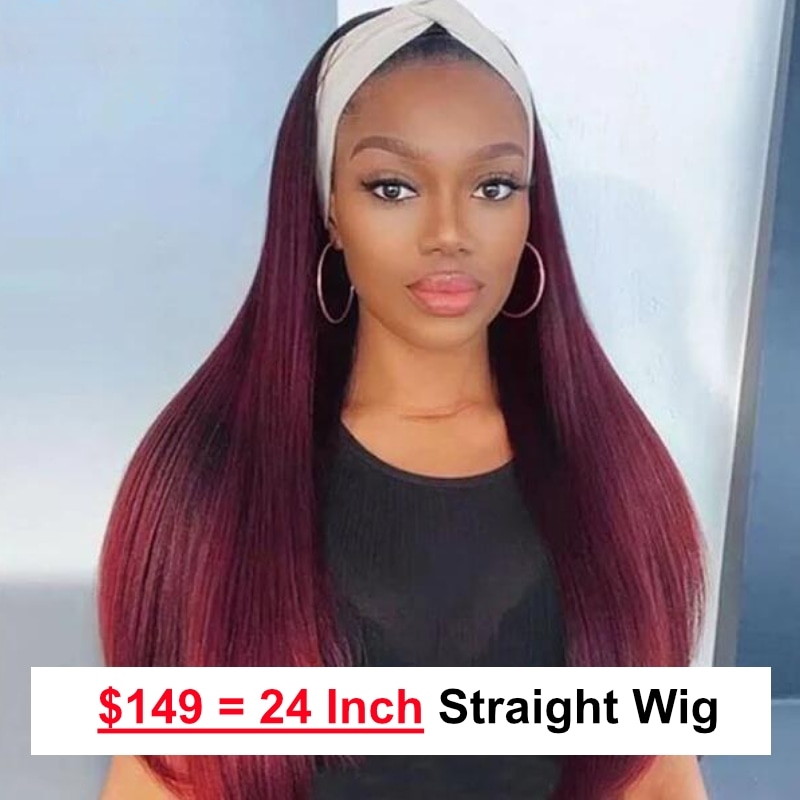 【Clearance Sale| Headband 99J Burgundy Wig】Straight Human Hair Glueless Wigs link 7