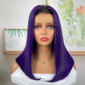 【Clearance Sale】Lace Front Blunt Cut Bob Dark Purple Wig With Dark Roots LINK 15