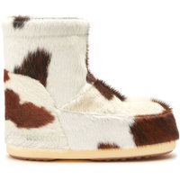 MOON BOOT WOMEN Icon No Lace Cow Print Pony Boots White Brown