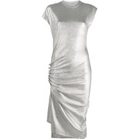 PACO RABANNE WOMEN Asymmetric Gathered Midi Dress Silver
