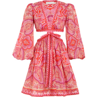 ZIMMERMANN WOMEN Halcyon Tie Front Mini Dress Pink/Multicolour
