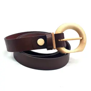Wood Belt  Fuji Heart 301 Sustainable Vegetable tanned leather Belt With Wooden Buckle USD110.00
