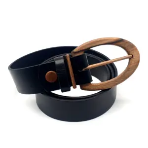 Wood Belt  Sagarmatha Clever 406 Sustainable Vegetable tanned leather Belt With Wooden Buckle USD95.00