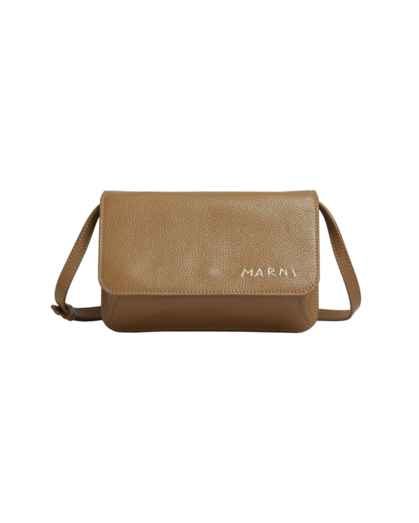 Marni Brown Leather Shoulder Bag with Marni Mending